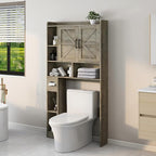 Vabches Over The Toilet Storage Cabinet, Farmhouse Storage Cabinet Over Toilet with 2 Barn Door & Toilet Paper Holder Stand，Home Space-Saving Toilet Rack, for Bathroom, Restroom, Laundry
