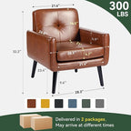 Accent Chair Set of 2, PU Leather Modern Chair with Wooden Frame, Cozy Armchair Reading Chair with Comfy Back for Apartment, Living Room, Bedroom, Waiting Room, Small Space, Corner, Brown