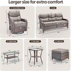 Swivel Patio Chairs sofa Set of 9 with 6" Thick Cushion - Wicker Outdoor Swivel Rocker Patio Chair ,Sofa/Glass coffee table, High Back Comfortable Outdoor Glider Chairs -Brown Wicker | Gery Cushions