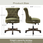 HUIMO Home Office Chair Upholstered Armless Desk Chair with Wheels Adjustable Height Computer Desk Chair with Wooden Legs Comfortable Swivel Chair for Home Office Study Studio (Green)