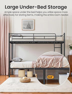 Queen Over Queen Bunk Bed for Adults & Teens, Heavy Duty Metal Bunk Bed with EVA Anti-Slip Ladder & Full-Length Guardrails, Noise-Free Queen Bunk Bed Frame with Under-Bed Storage, Black
