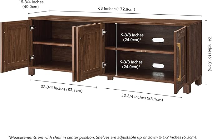 Henn&Hart Rectangular TV Stand for TV's up to 80" in Walnut, TV Stands for the Living Room