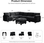 114'' V-Shaped Sectional Cloud Couch with Ottoman, 7-Seater Modular Couches for Living Room, Corduroy Oversized Deep Seat Sofa with Center Stitched, Black