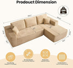 104" Cloud Sectional Couch with Chaise, Boneless L-Shaped Cloud Couch with Deep Seat, Soft Plush Modern Minimalist Sofa, Assembly Free Comfy Sofa for Office Living Room Apartment(Beige, Right Chaise)