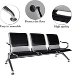 Kinsuite 3-Seat Waiting Room Bench - PU Leather Waiting Room Chairs with Arms & Non-Slip Foot Mats, Reception Chairs Guest Chair for Office Airport Bank Salon, Black