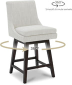 CHITA Bar Height Swivel Barstool with Back Set of 2, FSC Certified Upholstered Bar Stool, 30.7" H Seat Height, Fabric in Ivory