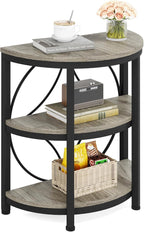 Tribesigns Half Round End Table for Living Room, 3-Tier Half Side Table with Metal Frame, Industrial Half Moon Table with Storage Shelves, Half Circle Accent Table for Entryway, Bedroom, Grey
