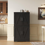 Treocho Bathroom Floor Cabinet, Farmhouse Bathroom Storage Cabinet with Doors and Adjustable Shelves, Freestanding Kitchen Pantry Cabinet, Cupboard for Living Room, Dining Room, Black