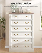 AOGLLATI Farmhouse Dresser with 6 Drawers, 51.2”Tall Wooden Rustic Chest of Drawers with Natural Texture, Vintage Design, Bedroom Dressers with Drawers for Bedroom, Antique White
