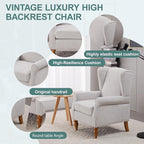 ZMAD Accent Chair, Upholstered High Back Floral Armchair Wood Legs, Comfy Wingback Reading Single Sofa Chair,Plus a Solid Wood Coffee Table for Small Spaces, Living Room, Bedroom (Beige)