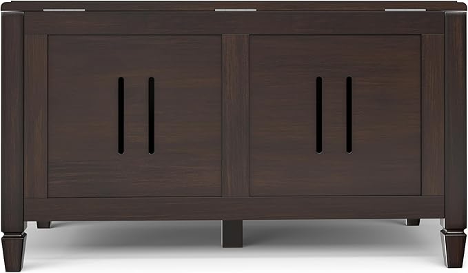 SIMPLIHOME Connaught Entryway Storage Bench - 36 inch Wide Solid Wood Small Storage Trunk Seat in Chestnut Brown, Traditional Bench for Entryway or Living Room with Lift-Up Lid and Paneled Front