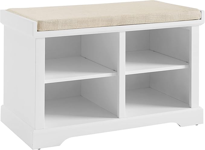 Crosley Furniture Anderson Entryway Storage Bench with Shoe Rack Organizer Shelves, White