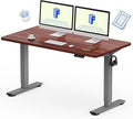 FLEXISPOT EN1 Whole Piece Standing Desk 55 x 28 Inches Stand Up Height Adjustable Desk for Workstation and Home Office (Silver Frame + Mahogany Top, 2 Packages)