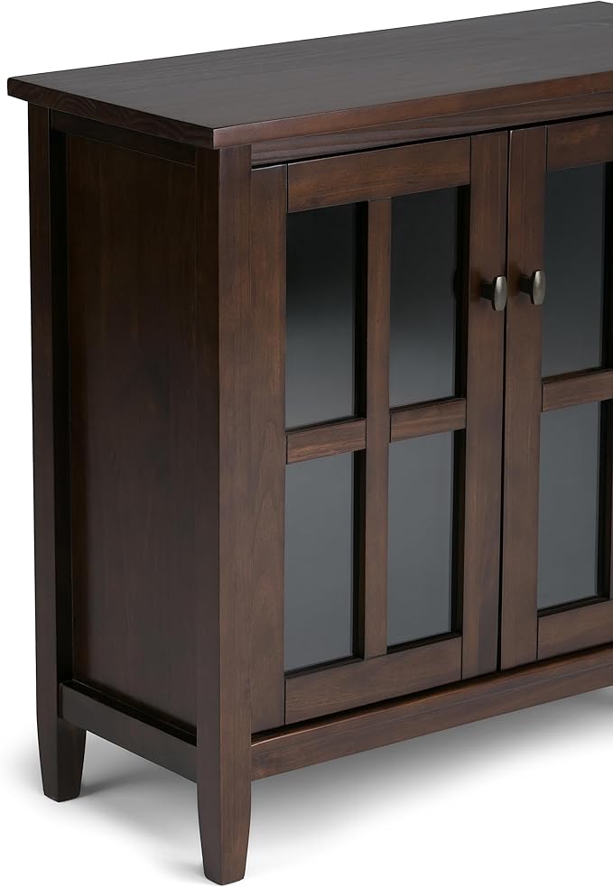 SIMPLIHOME Warm Shaker SOLID WOOD 32 inch Wide Transitional Low Storage Cabinet in Tobacco Brown for the Living Room, Entryway and Family Room