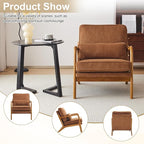 Karl home Mid-Century Modern Accent Chair, Living Room Chairs with Pillow Corduroy Upholstered Lounge Armchair with Solid Wood Frame & Soft Cushion for Bedroom, Reading Room, Brown