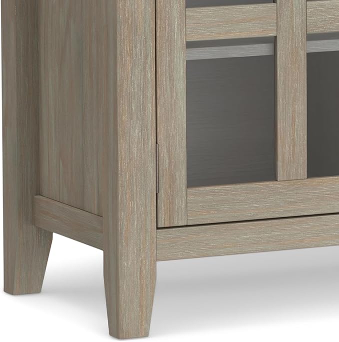 SIMPLIHOME Artisan Buffet - 54 inch Wide Solid Wood 3-Door Sideboard Buffet in Distressed Grey, Transitional Storage Cabinet for Dining Room or Kitchen with Adjustable Shelves and Bronze Hardware