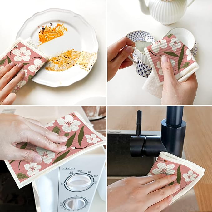 Morigins Swedish Dishcloths for Kitchen 6 Pack Flowers Cellulose Sponge Cloths Non Scratch Reusable Paper Towels No Odor, Biodegradable and Reusable Kitchen Dish Rags (Wildflowers)