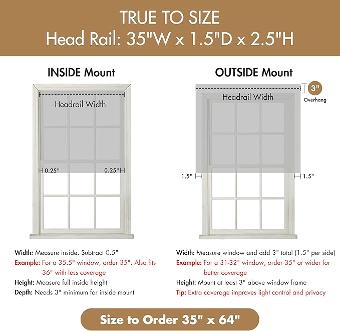 Madison Park Cordless Roman Shades, Total Blackout Window Blind Privacy Window Shades, Thermal Insulated Cordless Window Treatment for Bedroom, Living Room, Quincy, Single Panel 35" W X 64" H Grey