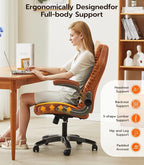 Office Desk Chair, Ergonomic Computer Chair with Padded Flip-Up Arms and Adjustable Lumbar Support, PU Leather Executive Chair with Tilt Lock and 360° Swivel Rolling Wheels for Work, Study
