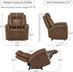 CHITA Genuine Leather Power Recliner Chair for Adults, Super Zero Gravity Recliner with Adjustable Power Headrest & USB/Type-C Ports, for Living Room, Bedroom & Home Theater, Cafe Brown