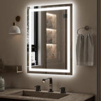 VooBang LED Wall Mounted Mirror with Lights, 40x30 inches Bathroom Mirror, Button to Adjust Lights, Three Lighting Modes, Tempered Glass with Anti-Fog Function, Suitable for Vanity and Bedroom, White