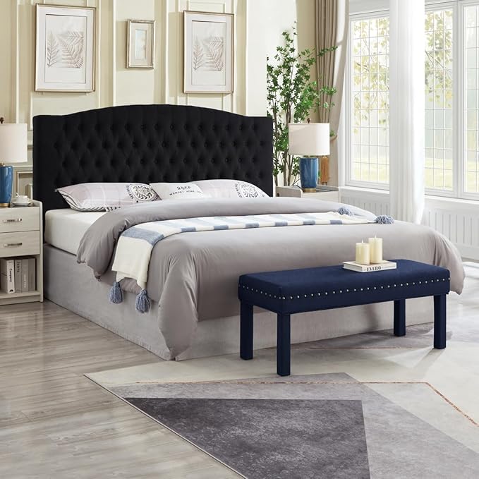 24KF Boucle Upholstered Tufted Button King Headboard and Comfortable Fashional Padded King/California King Size headboard,6025-K-Boucle-Black