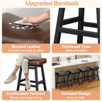 Counter Height Bar Stools Set of 2, 24 Inch Barstools for Kitchen Counter, Kitchen Stools with Bonded Leather Saddle Seats & Heavy Duty Metal Legs, Easy Assembly, Brown/Black