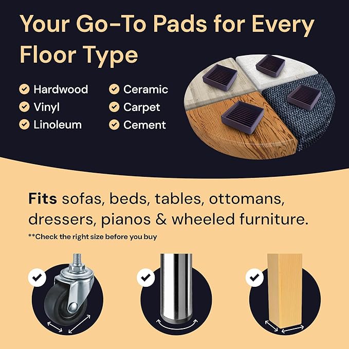 CasterMaster Chair Leg Floor Protectors & Furniture Sliders - 2 in x 2 in Round Brown Set of 4 - Non Slip Furniture Pads for Hardwood Floors & Noise Reduction