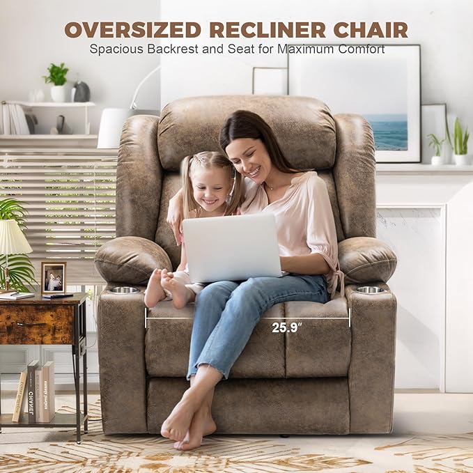 HUSFU Oversized Power Lift Recliner Chair with Massage and Heat for Elderly, Electric Leather Recliner with 2 Cup Holders, Side Pocket and USB Port,Brown