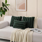 FUTEI Christmas Dark Green Decorative Throw Pillow Covers 22x22 Inch Set of 2, Square Soft Faux Rabbit Fur Thick Striped Cushion Cover,Winter Home Decor for Couch Bed Living Room