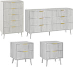 LYNSOM Fluted Dresser and Nightstand Sets 4 Piece, 2-Drawer Nightstands and 5/6 Drawers Dresser, Wood Bedroom Furniture Set for Home, Bedroom, Hallway, White