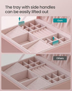 SONGMICS 2-Layer Jewelry Box, Jewelry Organizer with Handle, Removable Jewelry Tray, Jewelry Storage, Floating Effect, 8.1 x 9.4 x 4.3 Inches, Christmas Gift, Jelly Pink UJBC165R01