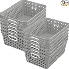 Really Good Stuff - 160016PE Multi-Purpose Plastic Storage Baskets for Classroom or Home Use - Stackable Mesh Plastic Baskets with Grip Handles 13" x 10" (Pebble - Set of 12)
