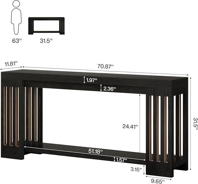 Tribesigns Farmhouse Console Table, 70.9-Inch Sofa Table Behind Couch with Vertical Stripe Legs, 2-Tier Entryway Accent Furniture for Living Room, Hallway, Entrance, Foyer, Black