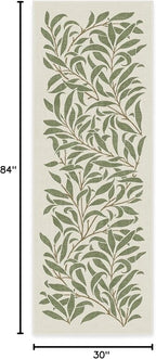 RUGGABLE x Morris & Co Machine Washable Runner Rug – Pure Willow Boughs Green 2.5x7, Stain-Resistant, Non-Slip – Washable Rug for Hallway, Entryway, Living Room & Kitchen–with Cushioned Pad