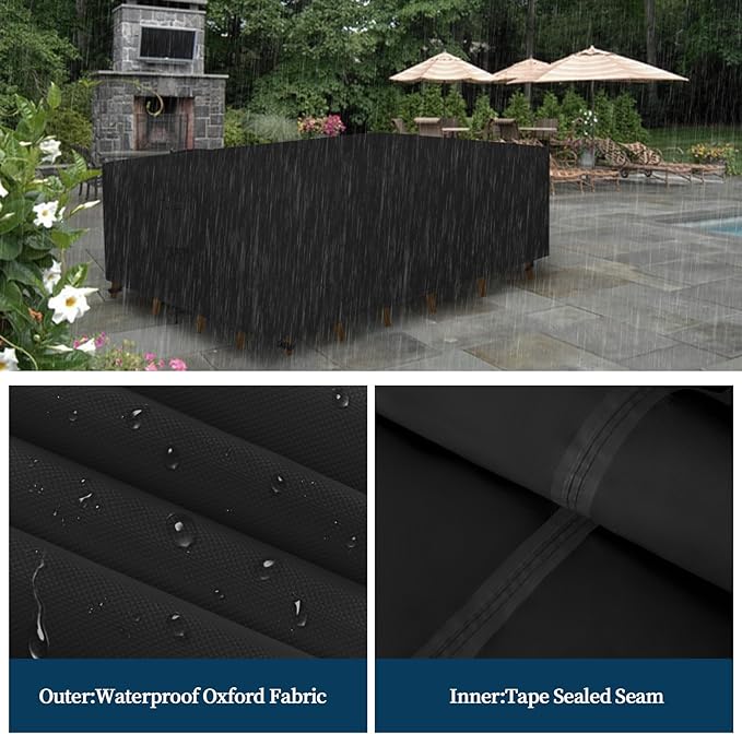 Easy-Going Square Patio Furniture Cover Waterproof Outdoor Dining Table and Chair Cover Anti-UV Outside Sectional Sofa Set Covers (126"L x 126"W x 32"H, Black)