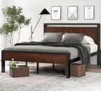 SHA CERLIN 14 Inch Full Size Metal Platform Bed Frame with Wooden Headboard and Footboard, Mattress Foundation, No Box Spring Needed, Large Under Bed Storage, Non-Slip Without Noise, Mahogany