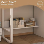 White Desk with 3 Drawers, 47 Inch Computer Desk with Drawers for Bedroom, Small Home Office Desk with File Cabinet, Bottom Shelves for Small Spaces