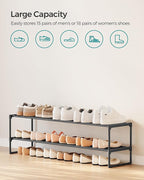 SONGMICS Shoe Rack, 2-Tier Shoe Organizer, Metal Storage Shelf, Upright or Upside Down, for 15-18 Pairs, Stackable, for Entryway, 11.8 x 46.1 x 13.4 Inches, Black ULSA032B01