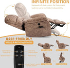 Tall Man Oversized Dual Motor Power Lift Recliner w/Heat Massage, Large Lay Flat Sleeper Electric Recliner with Extended Footrest for Elderly, Lumbar Pillow, USB & Type-C Ports, Plush-Brown