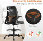 Drafting Chair,Tall Office Chair with Adjustable Footrest Ring,Lumbar Support,Ergonomic High Desk Seat,Flip-Up Armrests,Breathable Mesh Standing Stool for Home Office,Black