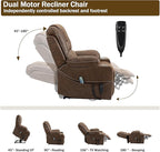 Dual Motor Power Lift Recliner Chair Sofa with Massage and Heating for Big Elderly Adults People, Lay Flat Lift Chair, Infinite Position, 2 Cup Holders, 2 Side Pockets, Lumbar Pillow