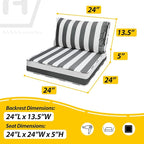 AAAAAcessories Outdoor Deep Seat Cushions, Waterproof, Fade-Resistant Patio Furniture Replacement Cushions, 24" x 24" x 5" + 24" x 13.5", Set of 4, Gray Cabana Stripe
