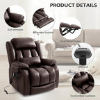 EDILLY Extra Large Power Lift Recliner Chairs for Elderly,Infinite Position Dual Motor Recliners Chair,with Heating and Massage, Breathable Leather,USB Ports Control(Brown)