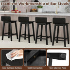 COSTWAY Solid Wood Bar Stools Set of 4, 24.5-inch Counter Height Chairs with Low Back and Footrest, Farmhouse Wooden Armless barstools for Kitchen Island, Dining Room, Cafe, Breakfast, Black