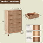 43'' Hight 5 Drawers Dresser for Bedroom,Modern Fluted Vertical Chest with Rounded Corners,Fluted Dresser for Living Room,Hallway, Natural Wood