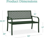 Best Choice Products Outdoor Bench 2-Person Metal Steel Benches Furniture for Garden, Patio, Porch, Entryway w/Geometric Backrest, 790lb Capacity - Dark Green