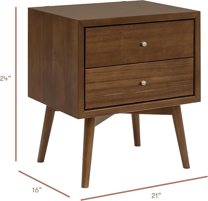 Babyletto Palma 2-Drawer Assembled Nightstand in Natural Walnut, GREENGUARD Gold Certified, Mid-Century Modern Design