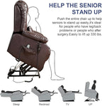 MAEVIS Large Genuine Leather Lift Recliner Chairs, Dual Motor Lift Chiars Recliner for Elderly,Extended Footrest and Lumbar Pillow for Tall Man,Heating and Massage, USB and Type-C Ports(Brown)