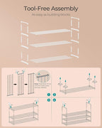 SONGMICS Shoe Rack, 3-Tier Shoe Organizer, Metal Storage Shelf, Upright or Upside Down, for 16-20 Pairs, Stackable, for Entryway, 11.8 x 36.2 x 21.7 Inches, Pearl White ULSA303W03